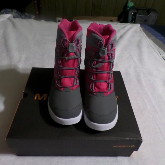 Merrell Snowbank 3.0 Waterproof Winter Girls Snow Boot – Gray & Berry – Size 5 - Picture 1 of 7